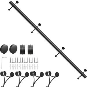 Bar Foot Rail Kit 4ft / 6ft / 8ft - Stainless Steel Complete Floor Standing Bar Foot Rest - Matte Black Foot Rail System with Tubing, Wall Brackets, End Caps & Internal Connector
