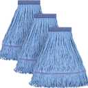 Matthew Cleaning Heavy Duty Mop Head Commercial Replacement for General and Floor Cleaning , Wet Industrial Blue Cotton Looped End String Head Refill (Pack of 3) Blue