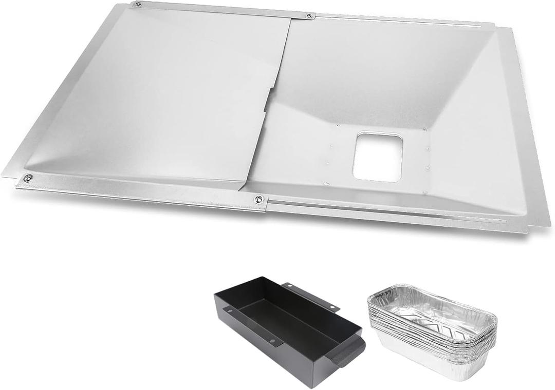 Utheer Universal Grease Tray with Catch Pan and Foil Liner for Nexgrill, Charbroil, Cuisinart, Dynaglo, Kenmore, BHG, Master, Expert Gas Grill, Drip Pan for 2/3/4 Burner Grill, 10Pcs Aluminum Liner