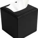 PU Leather Tissue Box Cover with Magnetic Closure,Square Tissue Box Holder with Magnetic Closure at The BottomUsed for Bathroom Vanity Countertop Night Stands Bedroom Office Desk and Offices-Black