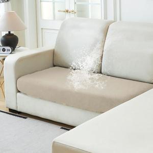 NAISI Waterproof Couch Cushion Covers Thick Velvet Fabric Washable Sofa Slipcovers 1 Piece Individual Sectional Couch Covers with Elastic Bottom(1 PC for 2-Seat Cushion or Loveseat,Light Taupe)