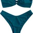 ZAFUL Women's Tie Dye Ribbed O Ring Lace Up Tie Side Bandeau Bikini Set Swimsuit (E-Peacock Blue, S)