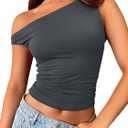 Trendy Queen Women's Off The Shoulder Tank Top, Sleeveless Stretchy Going Out Crop Top, Y2K Fashion T-Shirt for Summer (Gray, XS)