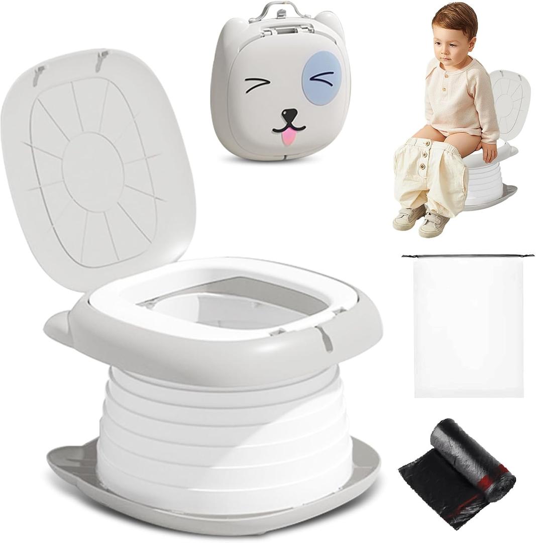 Travel Potty for Toddlers, Portable Potty Chair with 1 Roll Premium Waste Bags - Kids Toilet for Car, Camping, Indoor Outdoor - Easy Clean Training Seat (White Gray) by Yszawmx