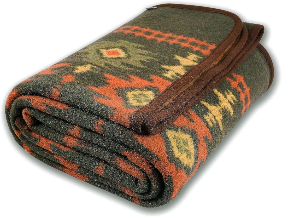ACUSHLA Merino Wool Blanket - Warm Thick Washable Large Bed Couch Outdoor Camping Sleeping Throw Blanket All Seasons, Myers Green 79x63
