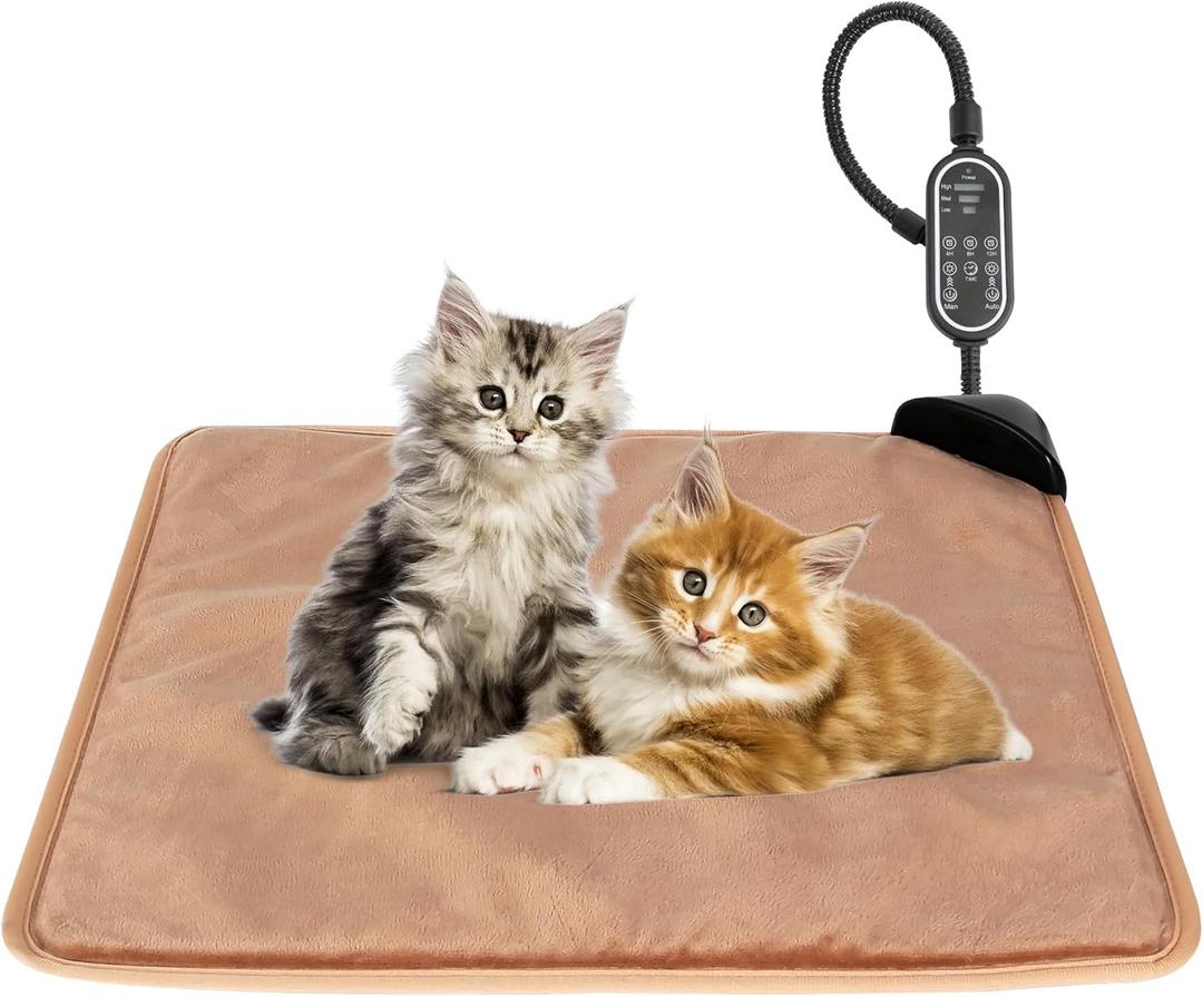 Rasfalo Cat & Dog Heating Pad - 3 Timer and 3 Level Temperature Smart Sensor Electric Pet Heating Pad with Chew Resistant Cord, Indoor Outdoor Warm Heated Bed for Dogs Cats - 17.7x17.7