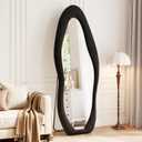 Full Length Mirror, 63"x24" Full Body Mirrors, Flannel Floor Mirrors with Stand, Irregular Wavy Mirror Hanging or Leaning Against Wall for Bedroom Living Room, Black