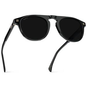 WearMe Pro WMP Eyewear – Men’s Polarized Round Aviator Sunglasses, Lightweight Acetate Frame & UV400 Protection (Black/Triple Black Lens)