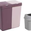 Mabel Home Plastic Laundry Hamper with Lid, 2 sections, Large Laundry Basket Extra Trash Bin (1,6 Gallons) inc. (Pink-Purple)