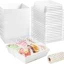 50 Pack 5 Inch Paper Charcuterie Boxes with Clear Lids, Square To Go Cake Slice Containers Small Bakery Boxes for Dessert, Cookies, Sandwich, Strawberries (White)
