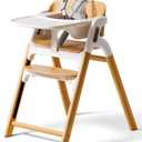 Momcozy DinerPal Wooden High Chair for Babies, Toddlers & Adults Up to 308 Lbs, Convertible Baby Highchair with Food-Grade Tray, Dishwasher-Safe, Adjustable & Ergonomic, Natural Wood