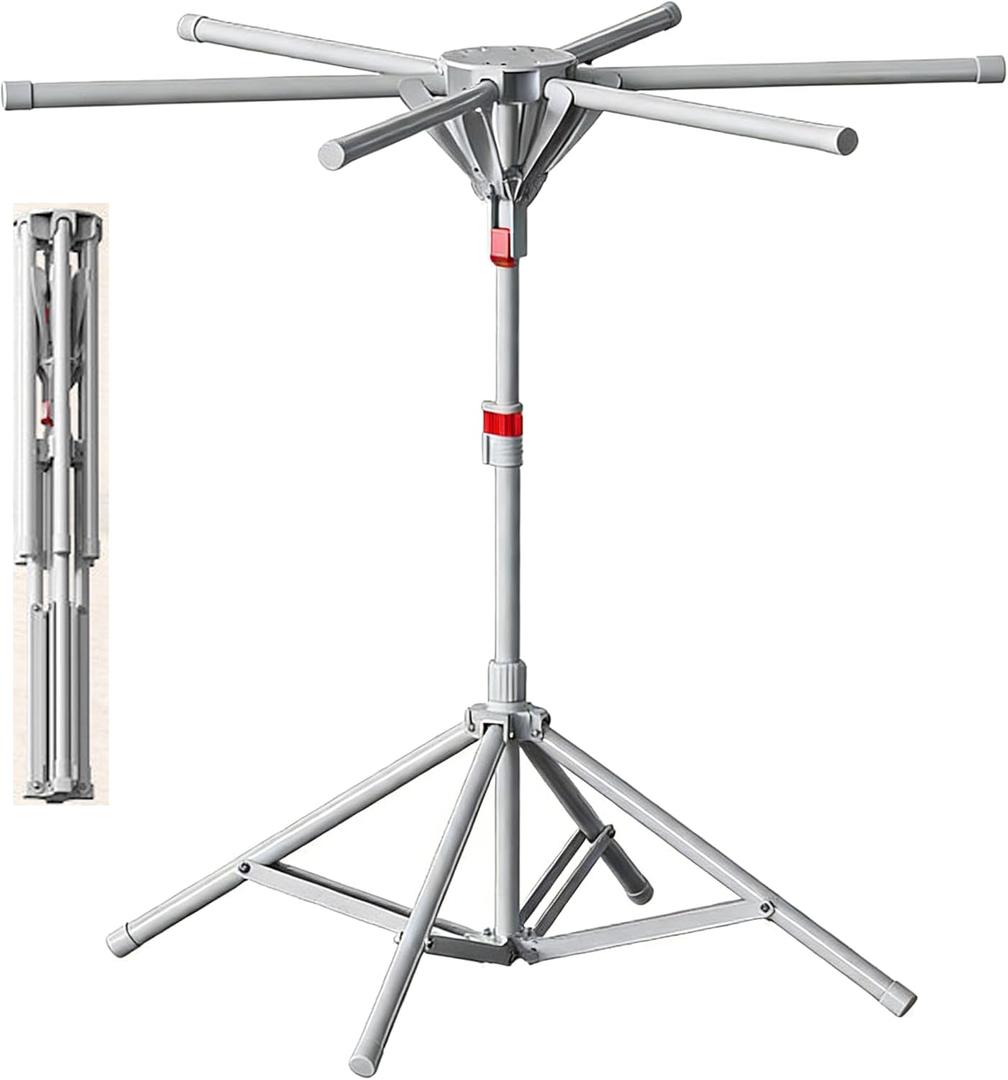 Floding Clothes Drying Rack Portable Foldable Laundry Drying Rack Collapsible with Hanger Outdoor Indoor, Metal, Six brackets