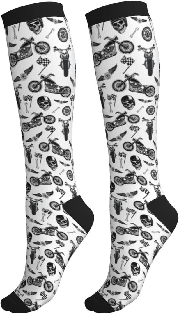 Compression Socks Knee High Circulation Support Socks For Women Men Athletic Running Hiking Travel (White)