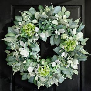24 Inch Winter Wreath for Front Door, Out Door Eucalyptus Greenery Wreath with Berries, Outdoor Green Eucalyptus Decor for Farmhouse Home
