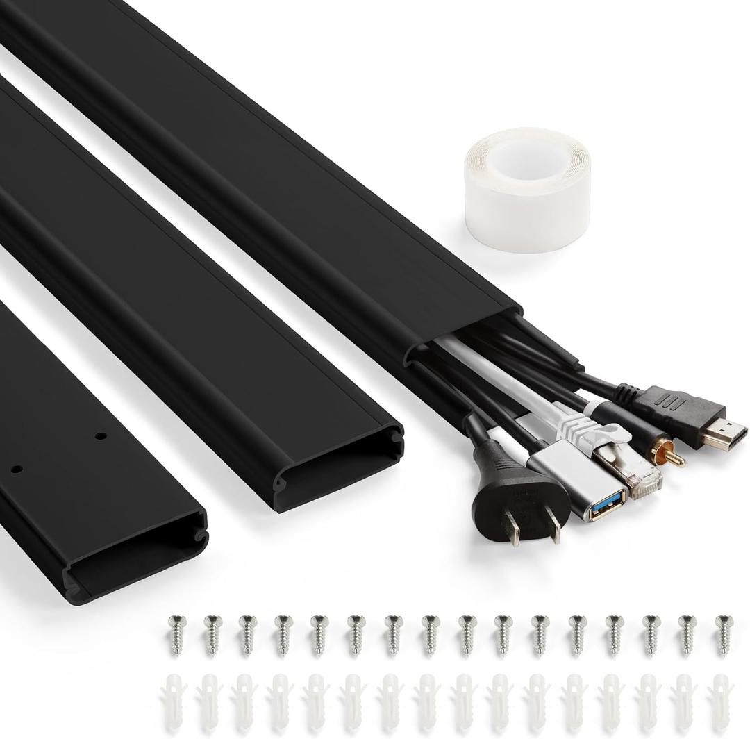 47in TV Cord Hider, YCLYC Cord Hider for Wall Mount TV, Large Cable Hider, Paintable Wire Covers for Cords, Cable Management Cord Organizer, Wire Hiders for TV on Wall 3*L15.7in W2in H0.7in, Black