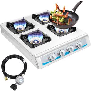 Propane Gas Stove,4 Burner Gas StovePortable Gas Stove Auto Ignition Camping Stainless Steel Stove 4 Burner LPG for RV, Apartment,Outdoor