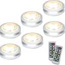 Starxing Puck Lights with Remote, Battery Operated Under Cabinet Lighting, Led Tap Light with Remote Control, Locker Light Closet Light, 4000K Natural White (6PK)