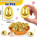 24 Pack 2.4 Inch Golden Easter Eggs, Metallic Plastic Empty Gold Eggs Bulk for Easter Egg Hunt, Easter Basket Stuffers Fillers, Filling Treats and Party Favors