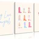 Cowgirl Wall Art Decor Pink Aesthetic Bows Canvas Wall Art Preppy Girly Poster Coquette Boots Wall Art Decor Trendy Bow Prints Pictures for College Apartment Bedroom 16x24 Inch Framed Set of 3
