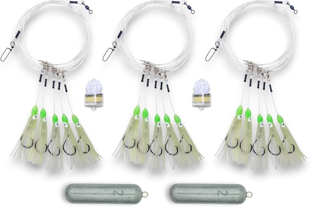 Deep Drop Glow Squid Bundle - 3 Rigs, 2 Deep Drop Lights, 2 Deep Drop Weights