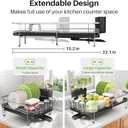 Dish Drying Rack, Expandable Dish Rack for Kitchen Counter, Stainless Steel Dish Drainer with Utensil & Cup Holder 13.8"-22.6" L x 12.1" W (Silver)