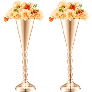 VEVOR 10PCS 43cm/16.9 Tall Wedding Flower Vase, Metal Wedding Trumpet Centerpiece, Gold Floral Stand Display Rack for Tables Wedding Dinner Party, Anniversary Ceremony Birthday Event Decor