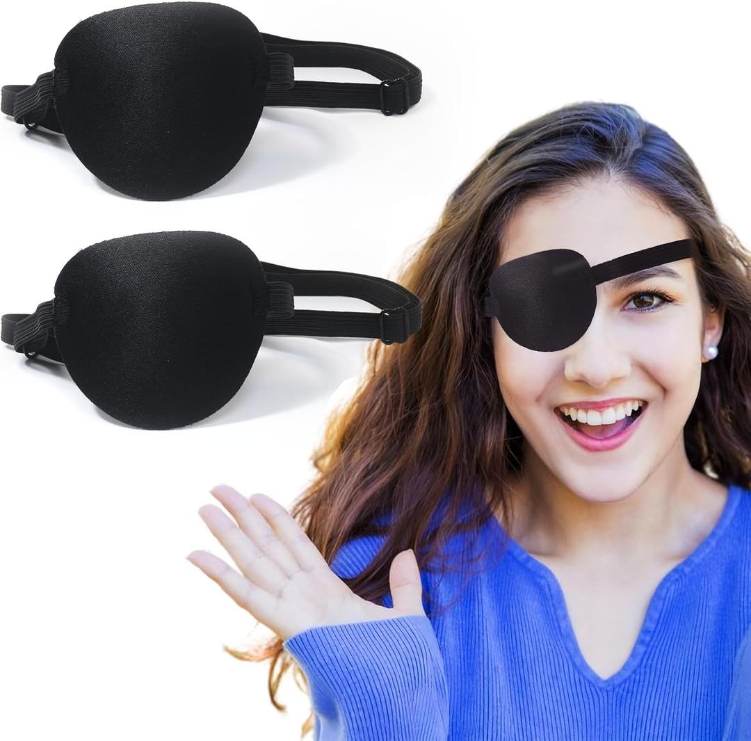 Eye Patches for Adults2 Pcs Medical Eye Patches for Amblyopia Lazy Eye Patches for Left or Right Eyes, Black 3D Adjustable Eyepatch (Black)