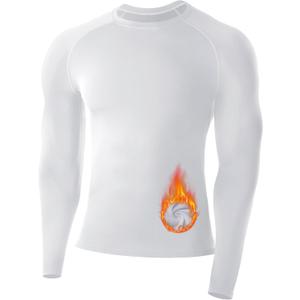 Runhit Men's Thermal Compression Shirt Fleece Lined Long Sleeve Thermal Shirts Athletic Base Layer Top Cold Weather Gear (Large, White)