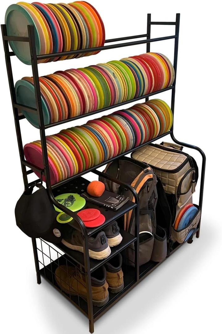 Disc Golf Storage Rack  Disc Golf Organizer with Bag Stand  Large Capacity Disc Golf Shelf, Holds 140+ Discs