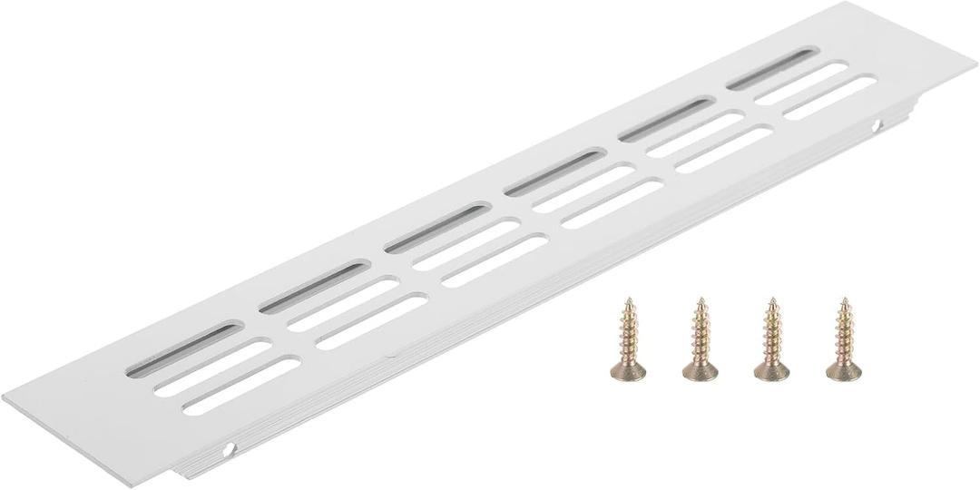 PATIKIL Door Air Vent Cover, 10 x 1.7 Inch (Outer Dimensions) Aluminum Louvered Ventilation Grille Rectangle Toe Kick Vent with Mounting Screws for Shoe Cabinet Wardrobe, White