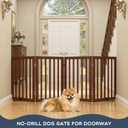 Homykic Bamboo Freestanding Dog Gate, No Assembly Pet Gate Indoor, 24H x 75W Extra Wide Foldable Puppy Barrier Fence with Support Feet for the House, Doorways Stairs, 4 Panels, No Drillings, Walnut