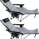 Reclining Camping Chair with Removable Footrest Lounge Chair with Headrest, Cotton Cushion, Portable Adjustable Folding Chairs, 2 pack