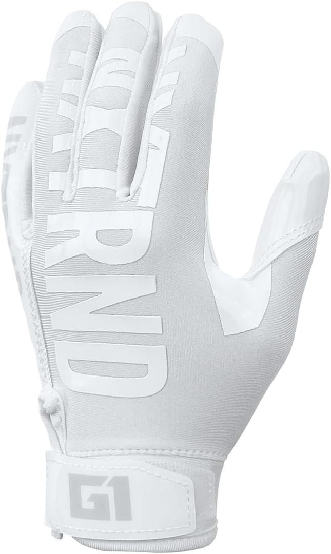 Nxtrnd G1 Pro Football Gloves, Men's & Youth Boys Sticky Receiver Gloves (White, Youth Large)