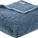 Woolrich Burlington Berber Blanket Super Soft, Cozy Lightweight Cover with Luxurious Velvet Binding, Modern Trendy All Season Bedspread Bedding-Set, Full/Queen: 90x90, Blue