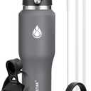 SENDESTAR 40oz Water Bottle Wide Mouth Stainless Steel Vacuum Insulated Double Wall with 2 Straw Lids Fit in Any Car Cup Holder (Gray)
