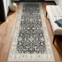 Washable Runner Rug 3x8 for Hallways: Kitchen Rugs Non Slip Carpet - Soft Vintage Farmhouse Runners for Entryway Bedroom Dining Room - Stain Resistant Mat for Laundry Room Bathroom Black Beige