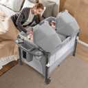 JOYMOR Twin Bassinet for Baby, Bedside Bassinet, Convertible to Bedside Sleeper and Playpen, with Wheel, Brake, Foldable Side Sleeper, Gray, 43*30*33 inch
