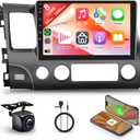 8 Core 6+128G Android Car Stereo for Honda Civic 2006-2011 with Wireless Carplay Android Auto Car Radio, 10.1'' Touch Screen Head Unit with Mirror Link GPS Bluetooth FM/RDS DSP WiFi Backup Camera SWC