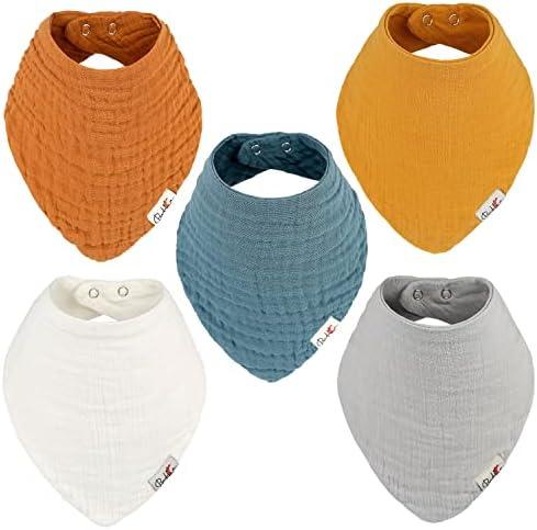 Bedeca Muslin Baby Bibs, 100% Organic Cotton Baby Bandana Drool Bibs for Boy and Girls, Newborn Bib for Teething and Drooling