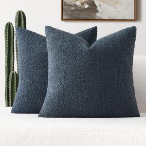 FUTEI Pack of 2 Haze Blue Decorative Throw Pillow Covers 24x24 Inch Soft Cozy Solid Boucle Textured European Cushion Case,Modern Home Decor for Couch Bed Living Room