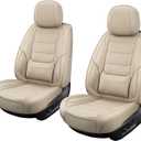 Leather Front Car Seat Covers Breathable Seat Covers Waterproof Seat Protectors Universal Fit for Most Automotive Cars SUV Trucks Van (Beige, Front Pair)