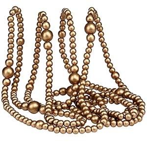 12 Feet Christmas Wooden Beads Garland Round Craft Farmhouse Vintage Wood Bead Garlands for Xmas Decoration Supplies (Gold)