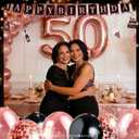 2 x 50th Birthday Decorations for Women, 37pcs 50th Birthday Party Supplies with Black Rose Gold Happy 50th Birthday Banner Backdrop Balloons Hanging Swirls, 50 Years Old Birthday Decorations Kit