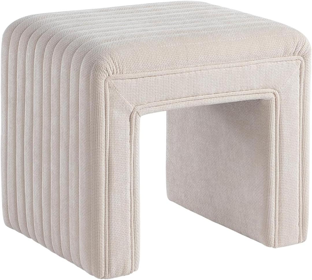 Get Set Style Vanity Stool Chair,Modern U‑Shaped Vanity Stool, Fully Assembled Linen Ottoman Foot Stool, Decorative Accent Stool Extra Seat for Makeup Room, Living Room, Entryway, Bedroom, 20"D x 17"W x 17.8"H