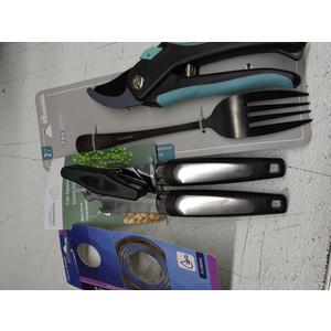 Pack of 3: 1) Steel Pruner Garden Tool Secateurs Gardening Shears Scissors Fruit Tree Bonsai Pruning Grafting Transplanting Tool; 2) Fork Pro Series, Culinary Elements Can Opener; 3) Mesh Drain Strainer
