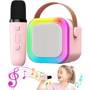 Karaoke Machine for Kids Microphone Gifts for Teen Girls Toys Age 6-8 for Kids 4 5 7 9 6 8 10 Year Old Christmas Birthday Gift Ideas (Pink)