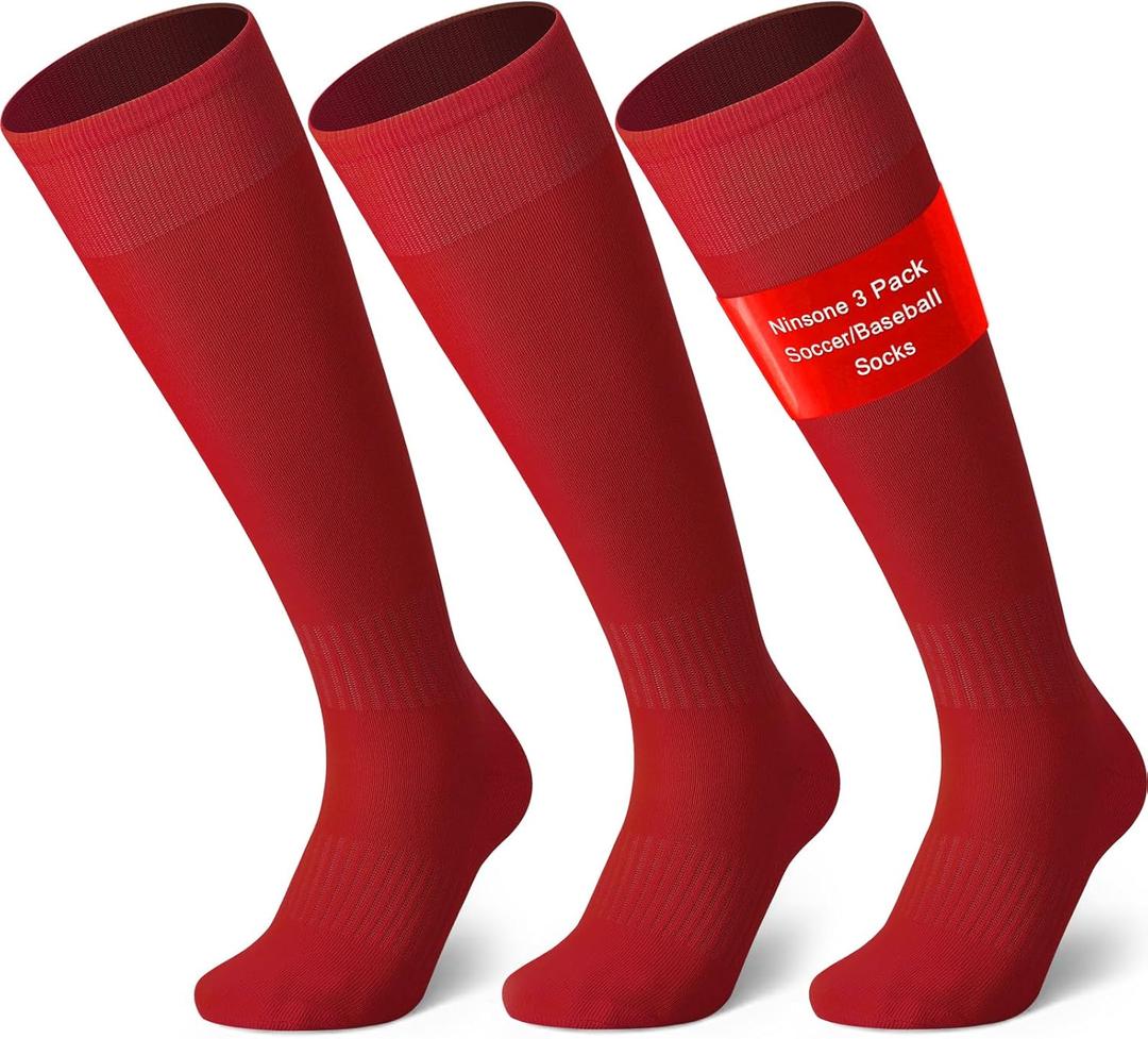 3 Pairs Soccer Baseball Sock, Youth Men and Women Knee High Softball Football Socks for Sports (L)