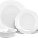 Dinnerware Set, HomeElves 18-PCS Kitchen Opal Dishes Set Service for 6, Lightweight Glass Plates and Bowls Set, Safety for Microwave & Dishwasher, Break and Chip Resistant (Round: Service for 6 (18pcs), Opal Glass-White)