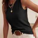 PRETTYGARDEN Sleeveless Sweater Tops for Women 2026 Summer Dressy Ribbed Tank Tops Spring Business Casual Work Shirts Blouses(Black, X-Large)