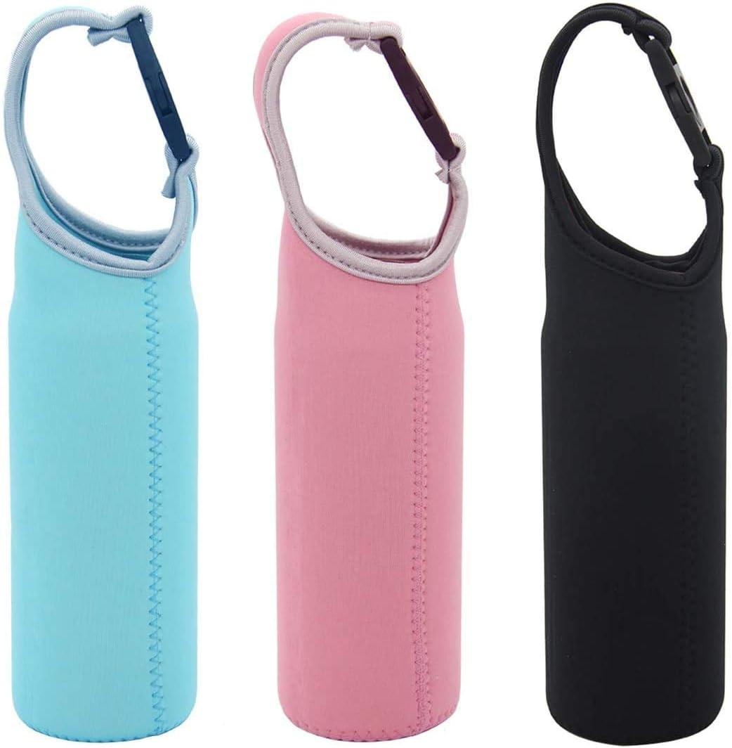 Water Cooler Bottle Cover Sleeve Can Cooler Cover insulators Collapsible Drink Bottle Neoprene Cover Protecter Holder Strap for Outdoor (Black+Blue+Pink)
